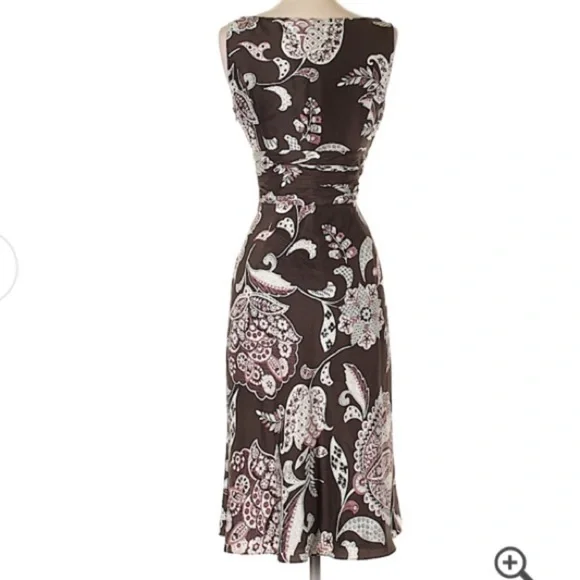 Ann Taylor brown floral paisley v-neck silk dress, 2P - Picture 2 of 5